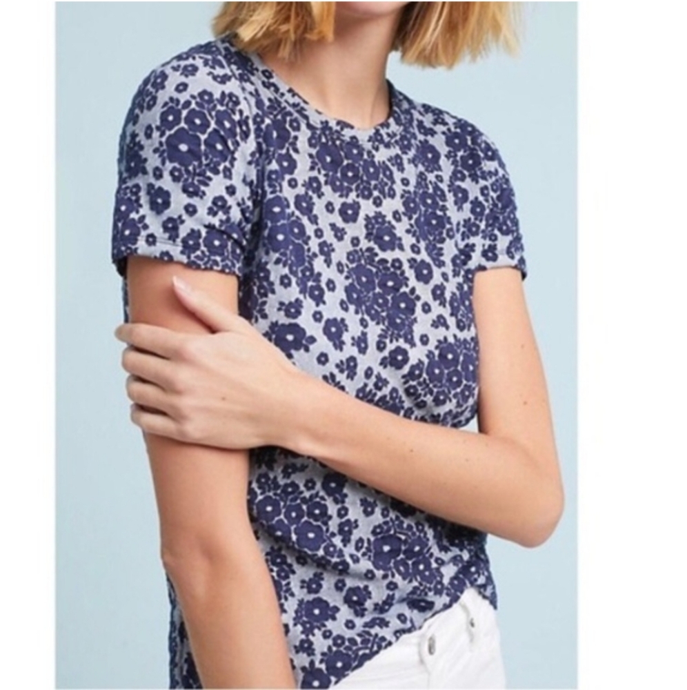 Anthropologie Navy floral tee
